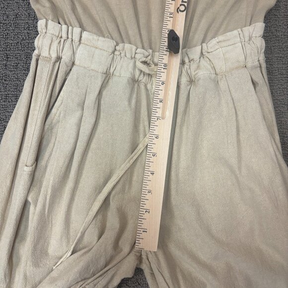 Free People Mixed Media One Piece Beige Sleeveless Jersey Knit Top Ruched Leg - Picture 5 of 14